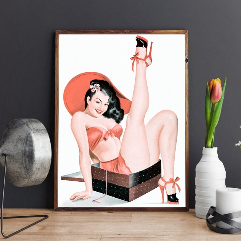 Vintage Pin Up Girl Sexy Women Canvas Art