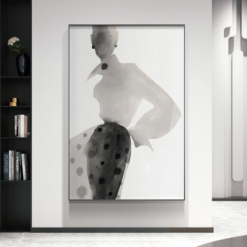 Modern Ink Girl Graceful Posture Canvas Art