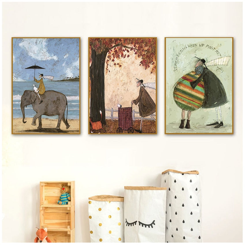 Couple with Dog Pet Canvas Wall Art