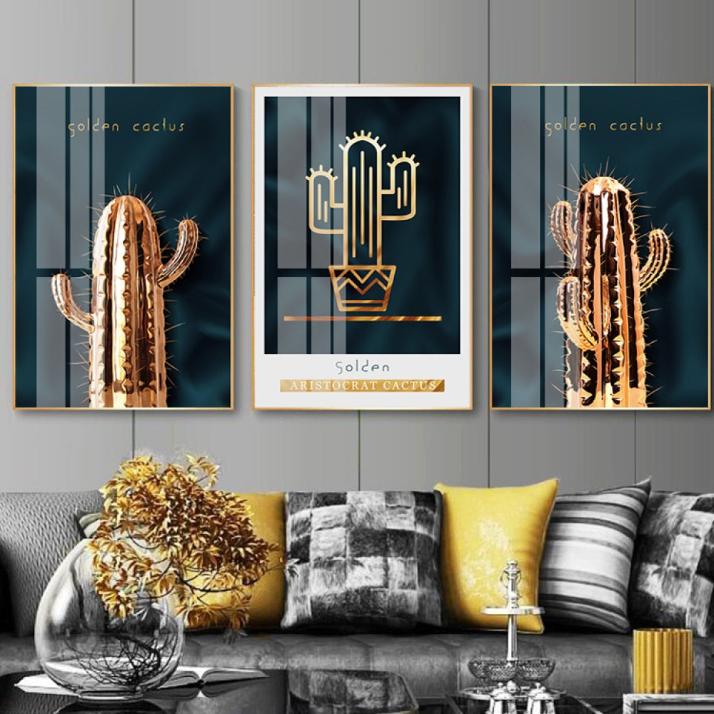 Golden Cactus Canvas Art