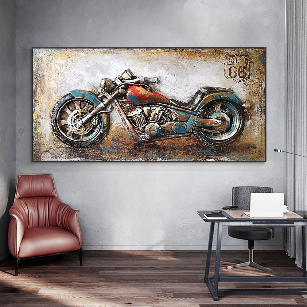 Retro Vintage Motorcycle Car Oil Painting Wall Art Canvas