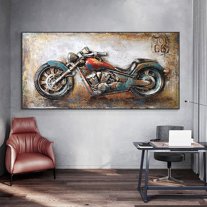 Retro Vintage Motorcycle Car Oil Painting Wall Art Canvas