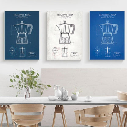 Coffee Pot Patent Blueprint Canvas Art