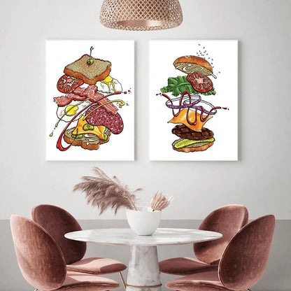 Cartoon Sandwich Burger Ice Cream Canvas Art