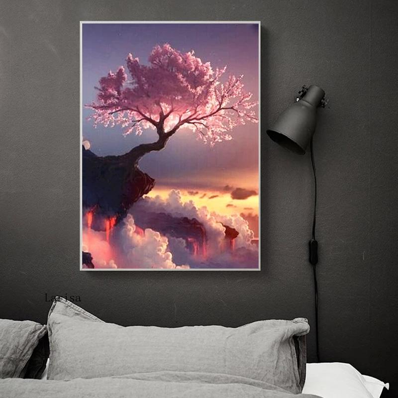 Peach Tree Scenery On The Edge of The Cliff Canvas Art