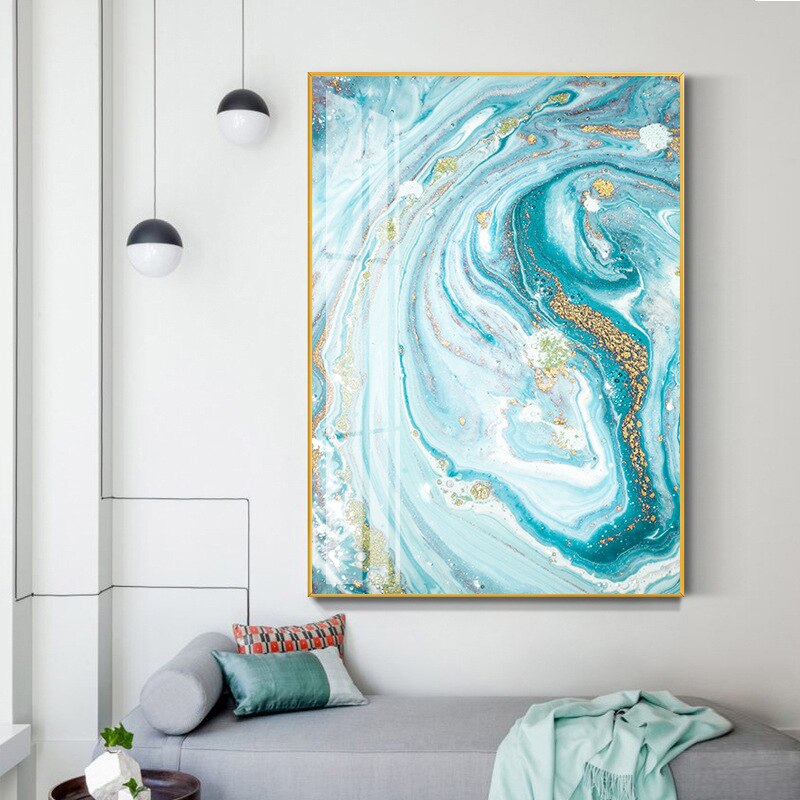 White Light Blue Marble Canvas Art