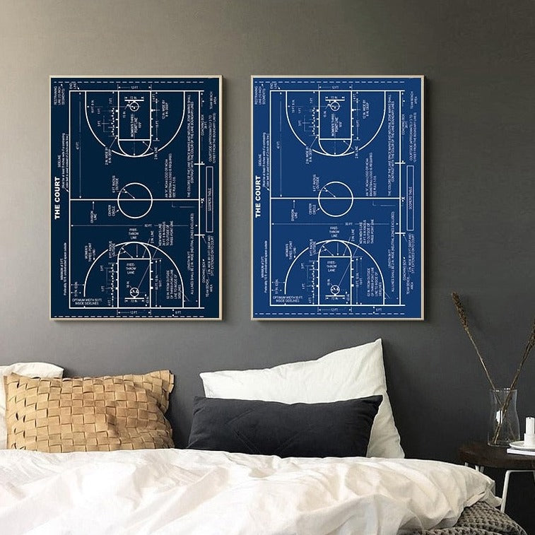 Basketball Court Blueprint Canvas Art