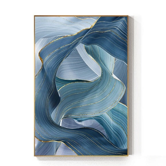 Golden Blue Annual Ring Abstract Canvas Art