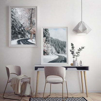 Highway Scenery In Snowy Day Canvas Art