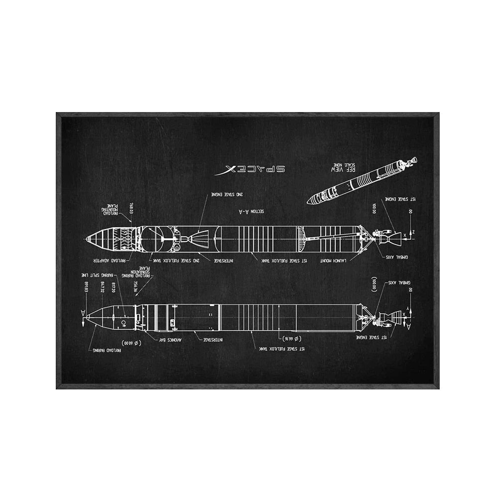 Space X Falcon 1 Patent Blueprint Canvas Art