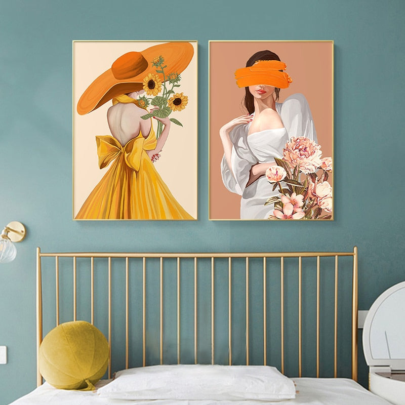 Illustration Orange Dress Woman Canvas Art