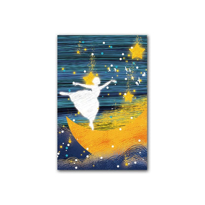 Abstract Girl Dancing On Yellow Moon Stars Canvas Art