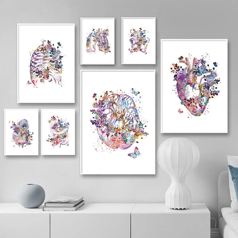 Colorful Flower Human Body Anatomy Canvas Art