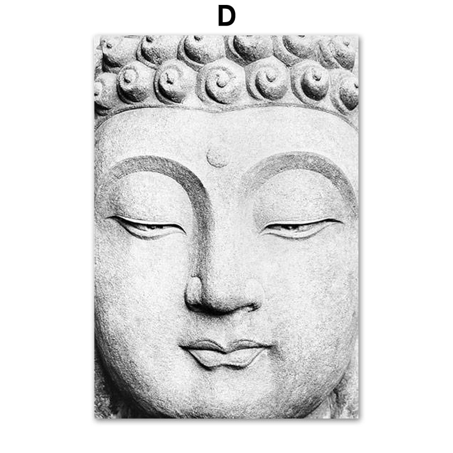 Black White Sakyamuni Buddha Statue Quotes Canvas Art