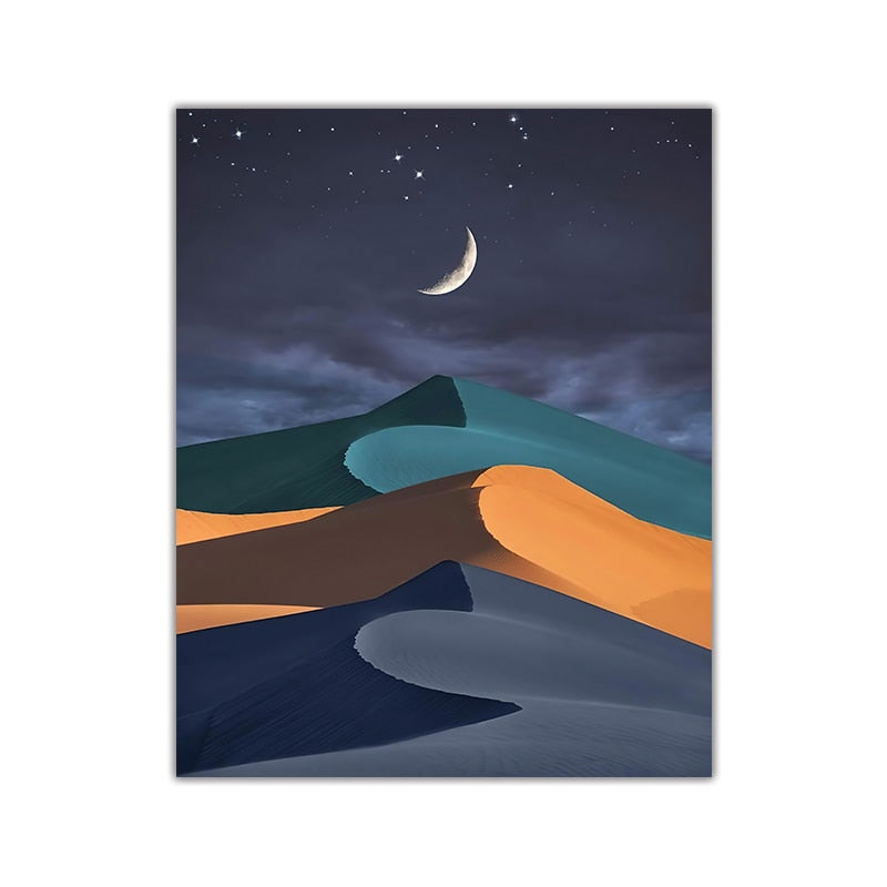 Crescent Moon Mountain Canvas Art