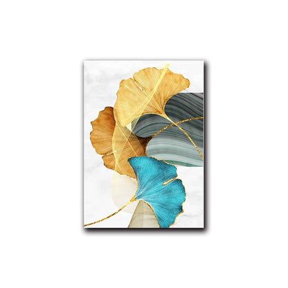 Blue Yellow Gold Leaf Abstract Canvas Art