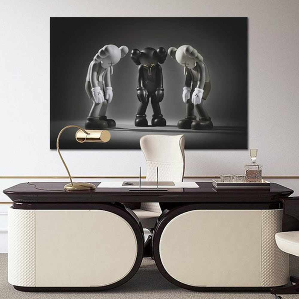 Black and White Kaws Head Down Canvas Art