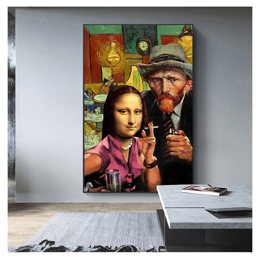 Smoking Mona Lisa and Van Gogh Canvas Art