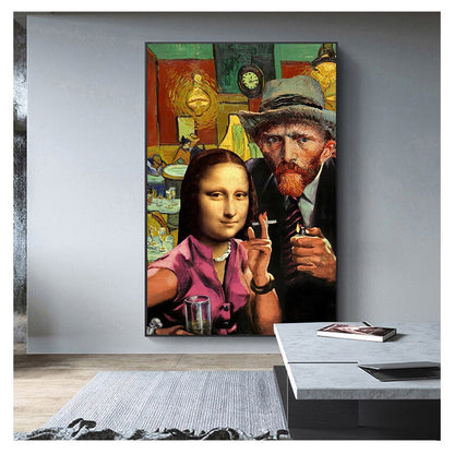 Smoking Mona Lisa and Van Gogh Canvas Art