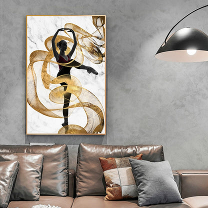 Gold Ribbon Ballet Dancer Girl Canvas Art