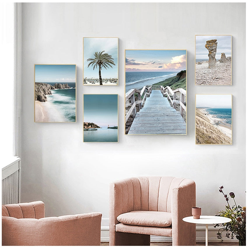 Ocean Beach Bridge Nature Seascape Canvas Art