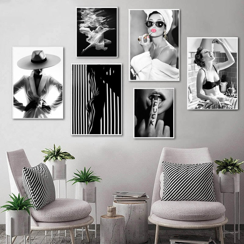 Black and White Fashion Woman Canvas Art