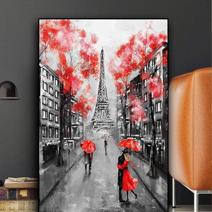 Romantic City Couple Paris Eiffel Tower Oil Painting Canvas Art