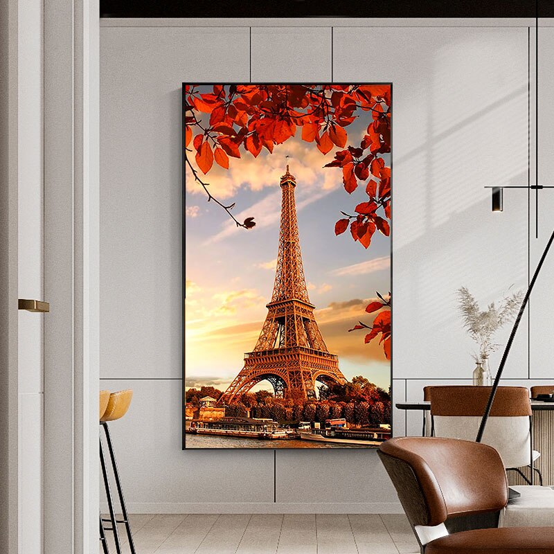 Eiffel Tower with Autumn Leaves Art Canvas