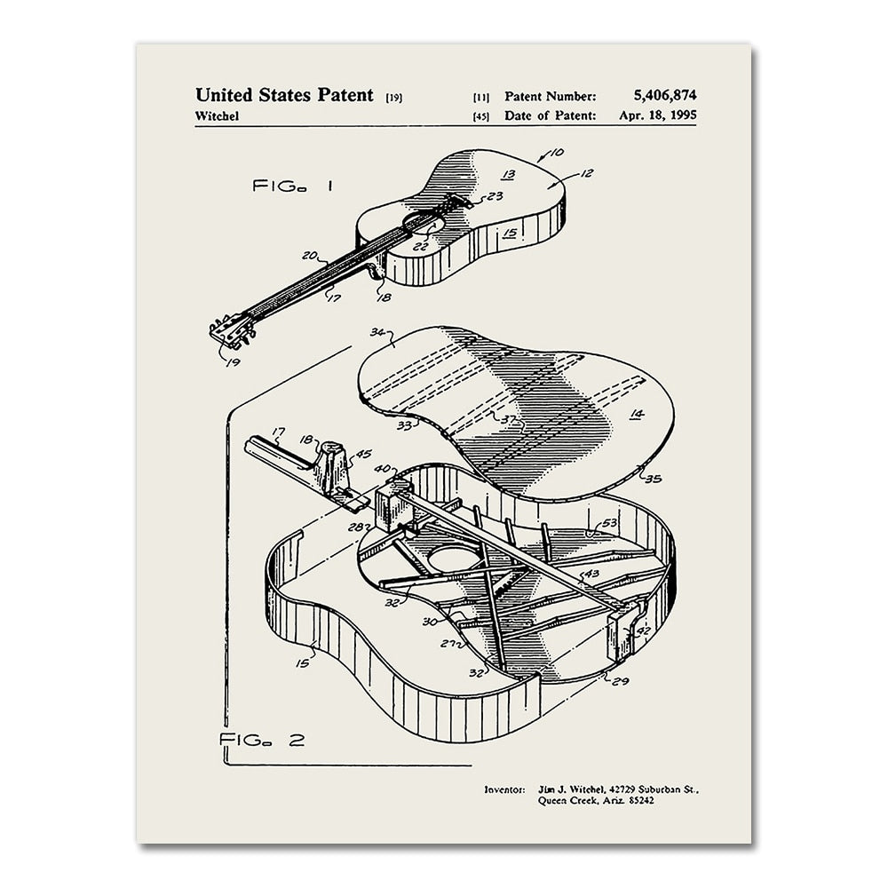 Martin Guitar Patent Blueprint Canvas Art