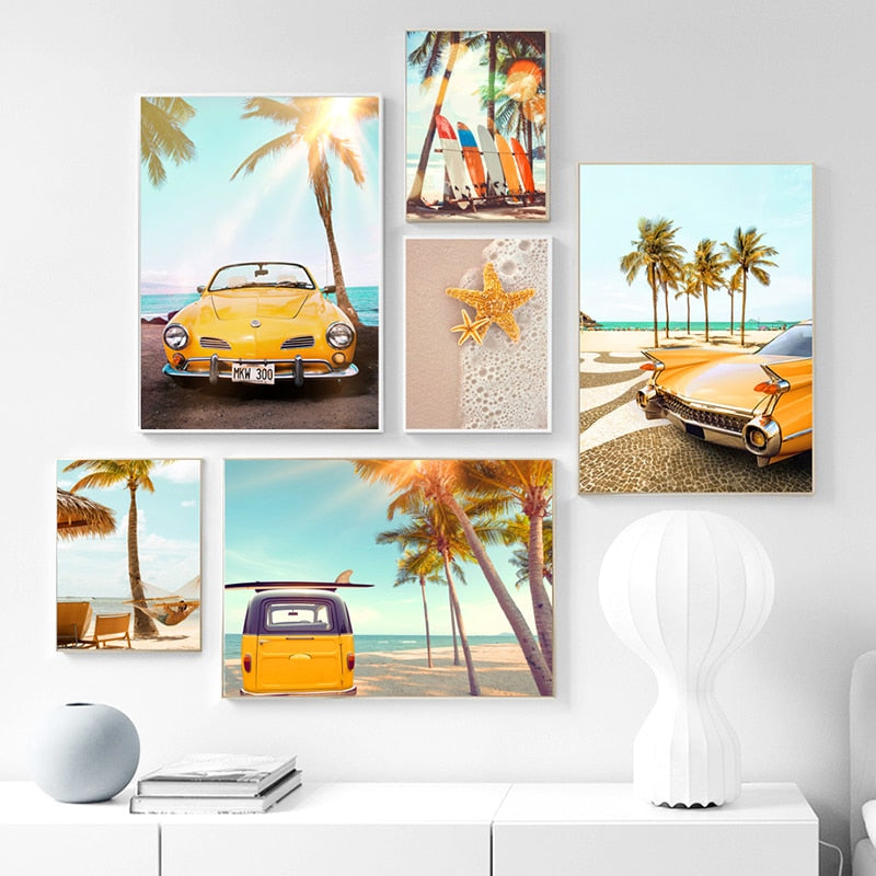 Blue and Yellow Beach Canvas Art