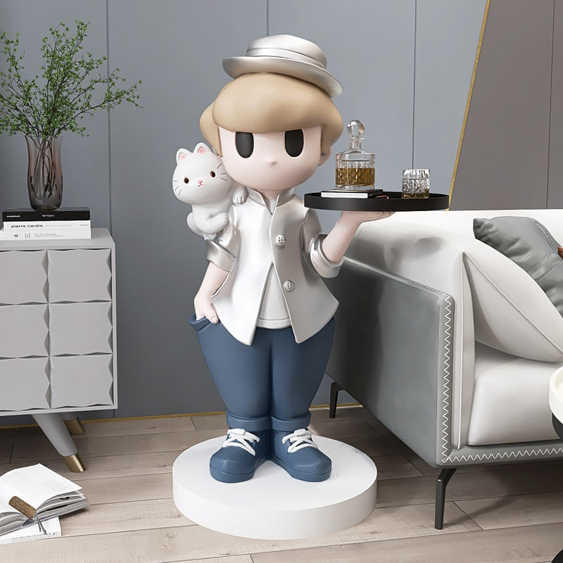 Waiter Boy Statue with Tray