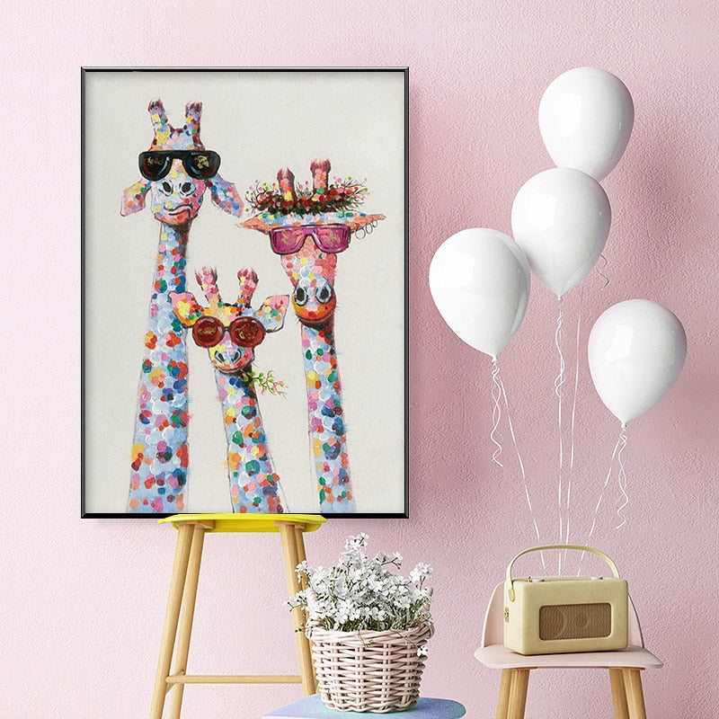 Cartoon Giraffes Family Wall Art Canvas