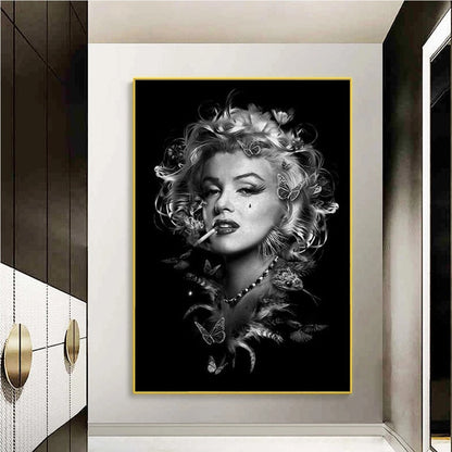 Black and White Marilyn Monroe Smoking Canvas Art