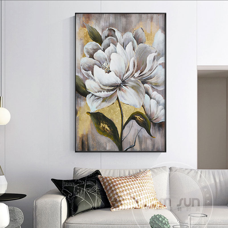 White Flowers and Blue Butterfly Painting Canvas Art