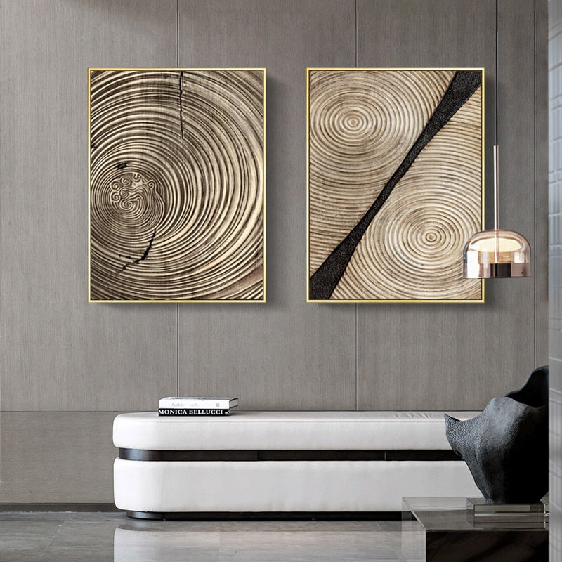 Retro Black Gold Wood Art Canvas