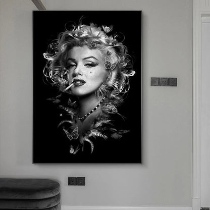 Black and White Marilyn Monroe Smoking Canvas Art