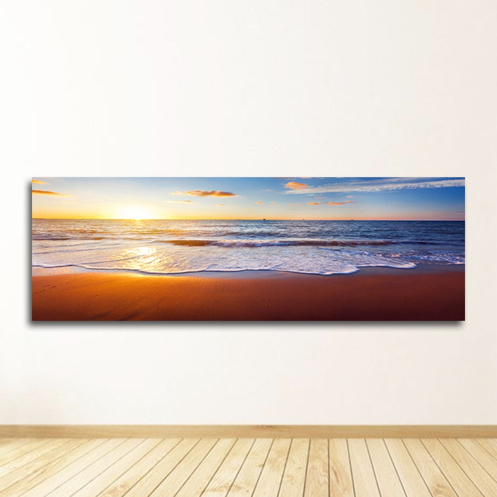 Panorama Sunsets Natural Sea Beach Landscape Canvas Art