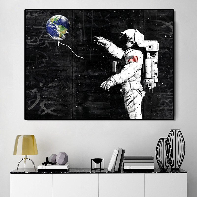 Astronaut Earth Balloon Canvas Art