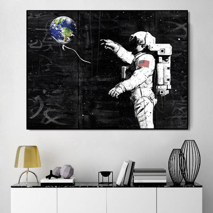 Astronaut Earth Balloon Canvas Art