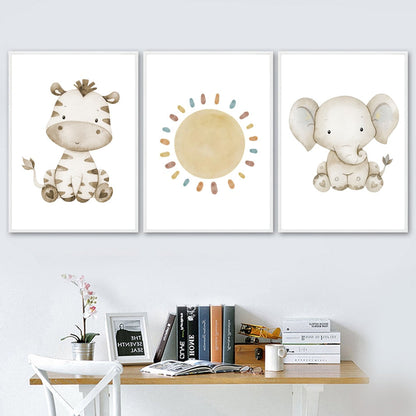 Cute Animal Sun Rainbow Heart Canvas Art