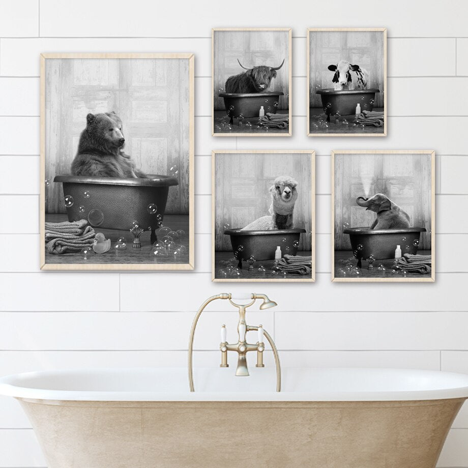 Animals in the Bathtub Canvas Art