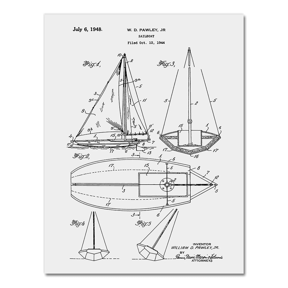 Sailboat Anchor Patent Blueprint Canvas Art