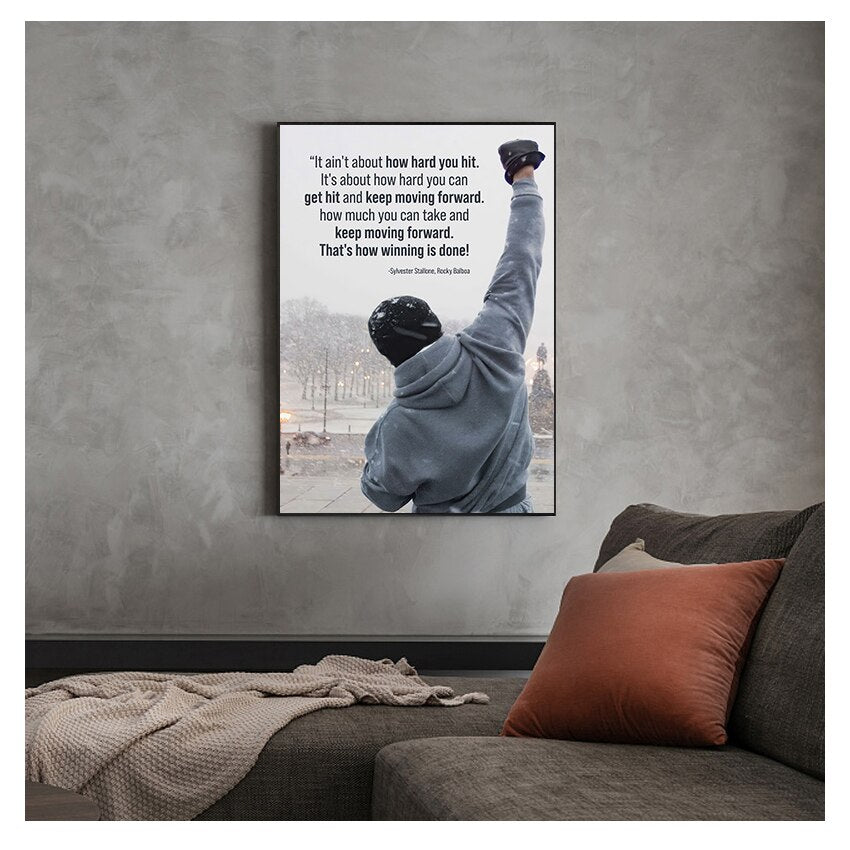 Black and White Rocky Balboa Boxing Quotes Canvas Art