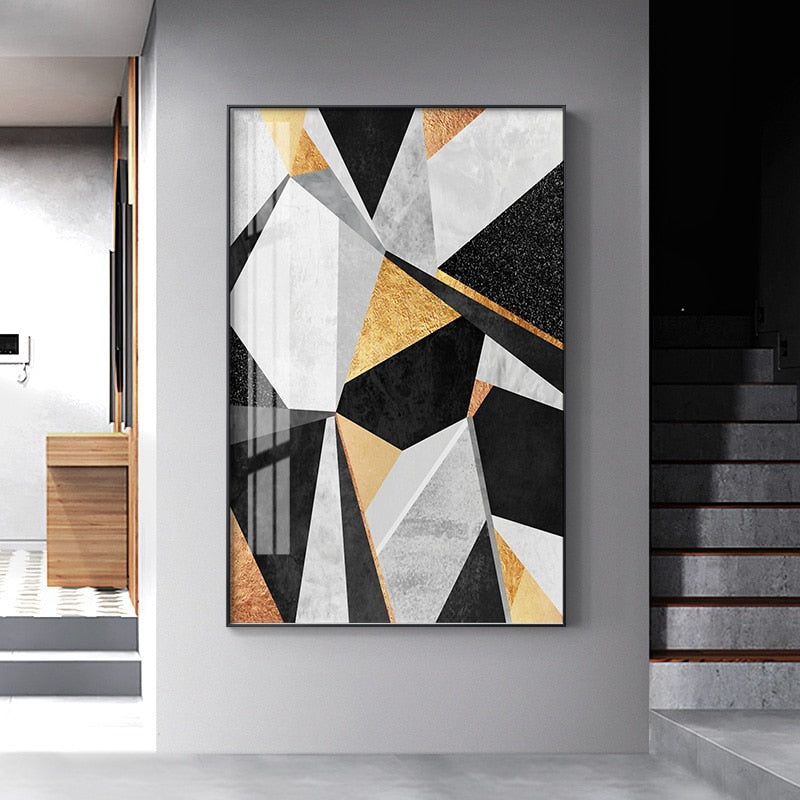 Modern Abstract Black Golden Geometric Canvas Art