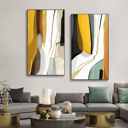 Abstract Yellow Brown White Canvas Art