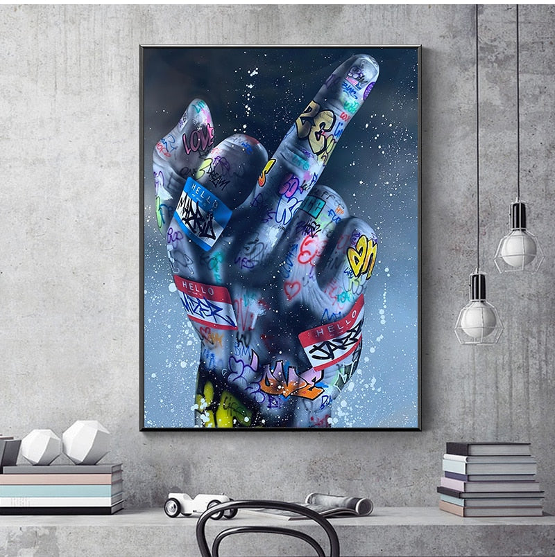 Middle Finger Gesture Graffiti Art Canvas