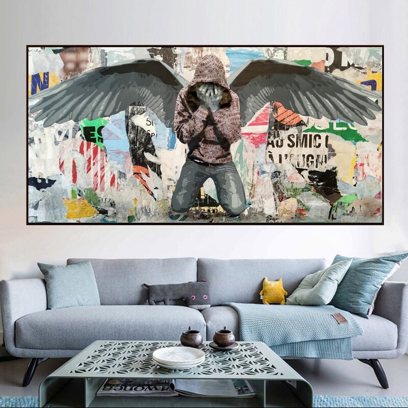 Crying Hooded Man Graffiti Canvas Art