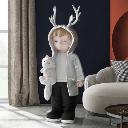 Boy Antler Hoodie Statue