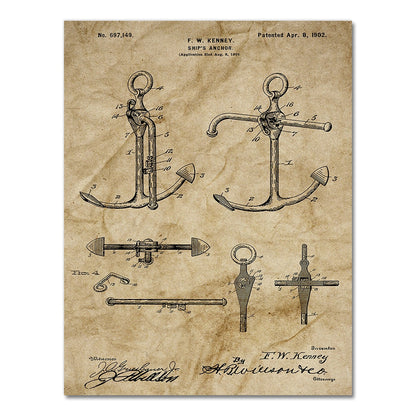 Sailboat Anchor Patent Blueprint Canvas Art