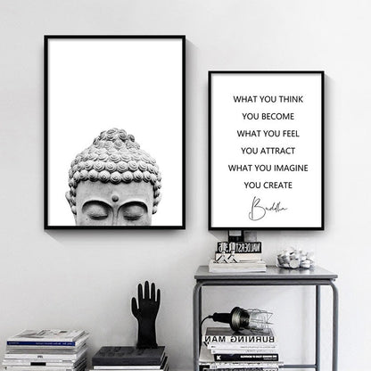 Gray Zen Buddha Head Quote Canvas Art